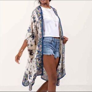 Gypsy Love Floral Shirt Sleeve Kimono Open Front Shawl Cardigan